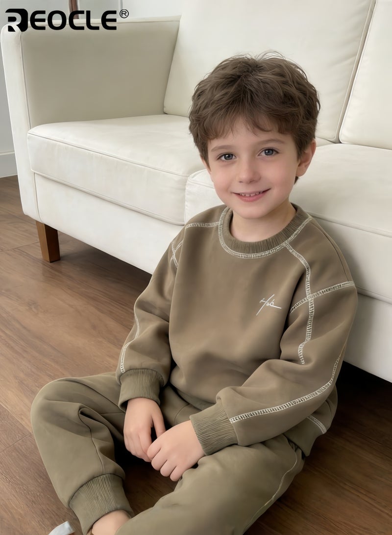 ريوكل سُترة قطنية للأطفال بتصميم ذو أكمام طويلة وميزات عنق دائري، قمة فضفاضة للأطفال مع راحة ربيع وخريف للارتداء غير الرسمي. - Image 2